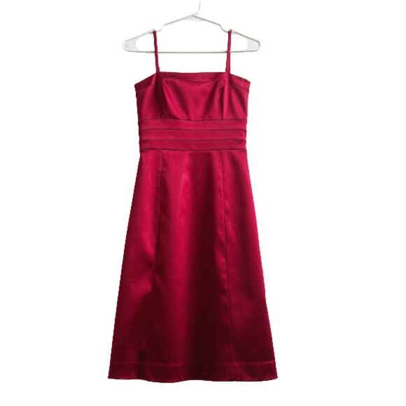 Theory Red Satin Cocktail Dress Spaghetti Strap Knee Length Dress Size 0 Elegant - Picture 9 of 13